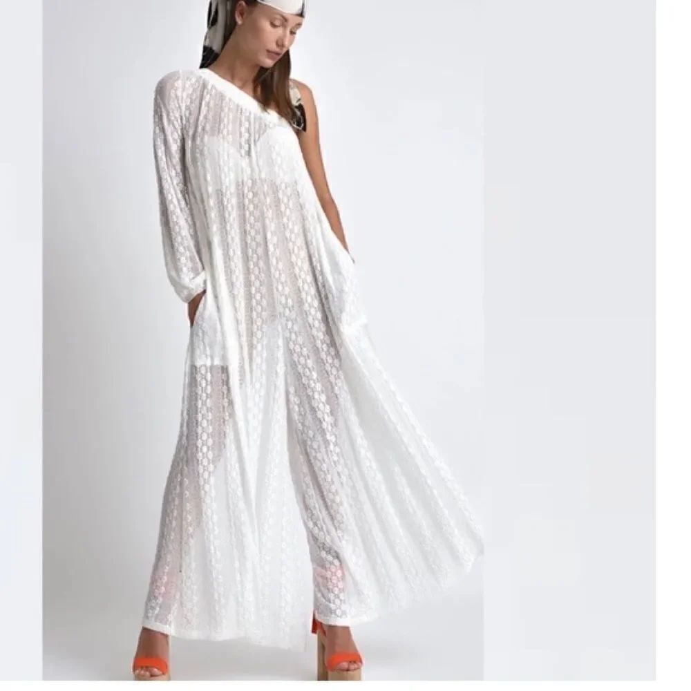 Free People Muche & Muchette Valentino One Shoulder Stretchy Lace Jumpsuit